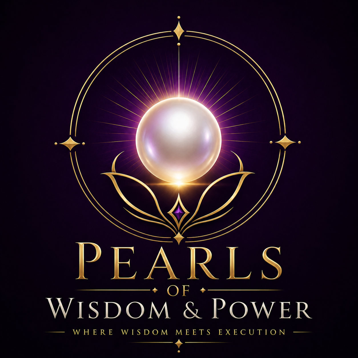 Pearls of Wisdom & Power logo: a glowing pearl in a gold circle, with the words Where Wisdom Meets Execution